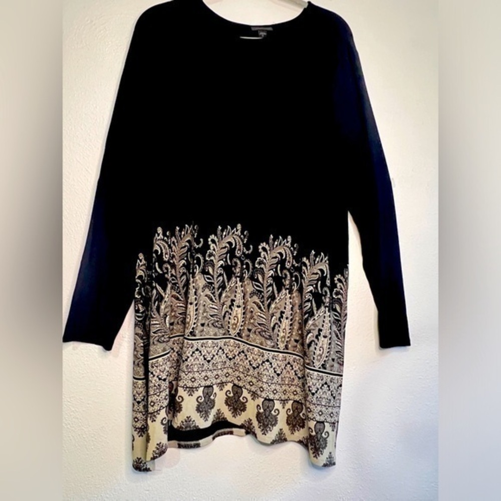 J. Jill Wearever black & taupe Collection long-sleeved tunic, Sz XL. Preowned.